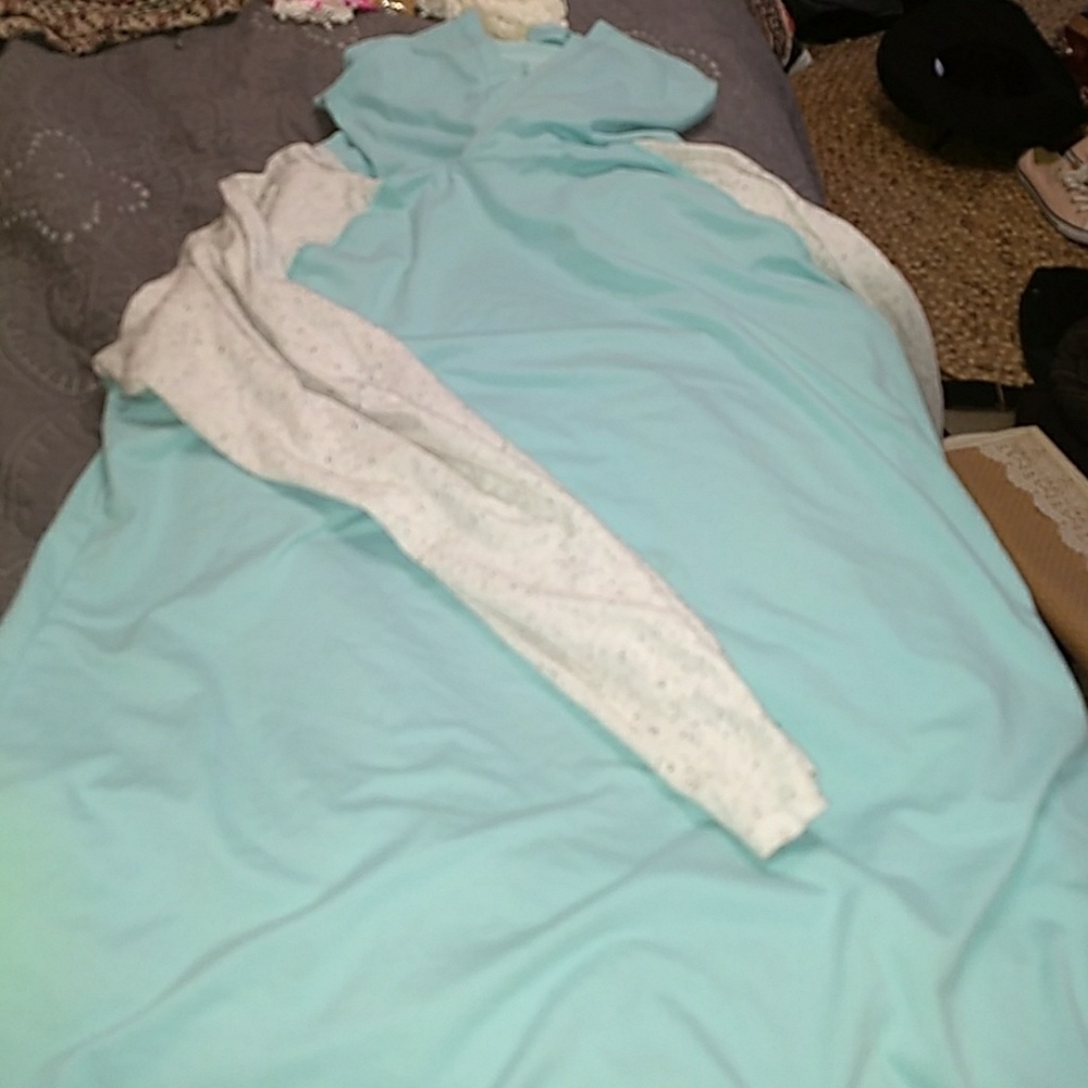 Mint green and grey hooded t-shirt
